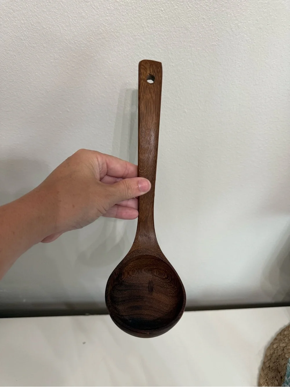 Hand Carved Wooden Soup Ladle Rustic Hardwood Serving Spoon Kitchen Utensil